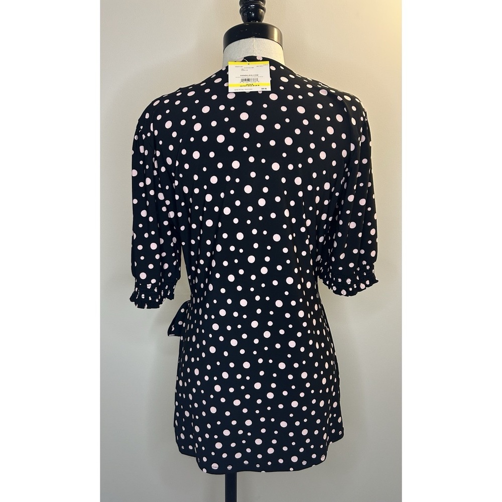 ANNE KLEIN Black Blush Polka Dot Polyester Blouse Top Career Shirt Womens M - Picture 5 of 8
